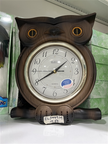 Home and Office Vintage Style Wooden Owl Eleco Quartz Analog Clock