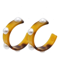 White Pearl Stud Sequence on Brown Mix Hoop Stud Earrings