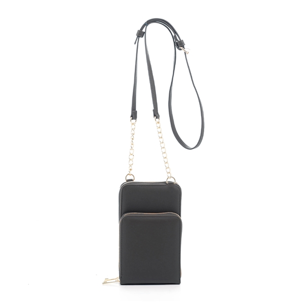 Uniquely Stylish Black Faux Leather Phone Wallet Crossbody