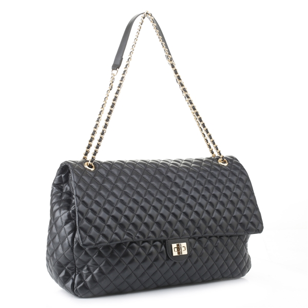 Cute Chic Black Diamond Stitched Puff Oversized Fashion Duffle Satchel