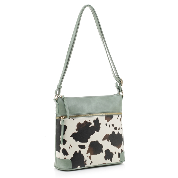 Stylish Mint Faux Leather Cow Animal Print Fashion Crossbody