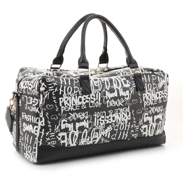 Colorful Graffiti Printed Black & White Duffle Bag