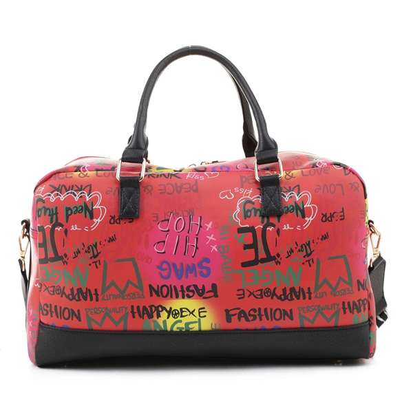 Colorful Graffiti Printed Red & Multi Duffle Bag