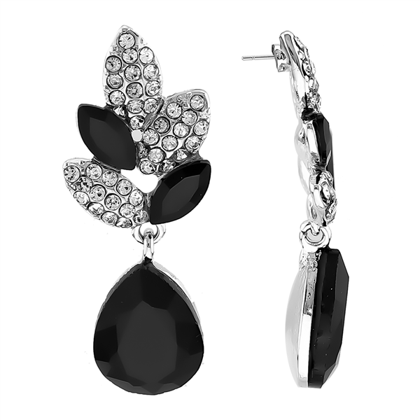 Fashionable Noble Sparkling Black & Clear Crystal Silver-Toned Stud Earrings