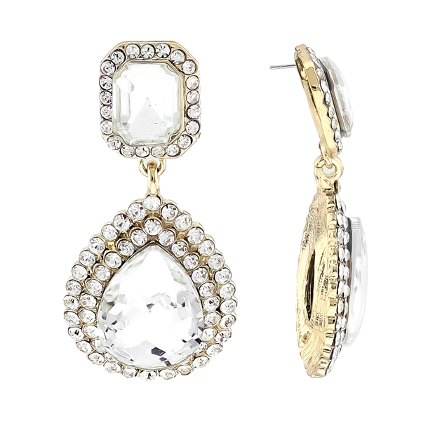 Stunning Sparkling Clear Crystal Clear Stone Gold-Toned Stud Earrings