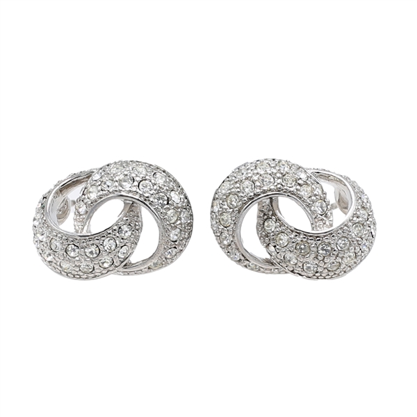 Fashion Statement Sparkling Diamond Crystal Interlocked Circles Silver-Toned Post Earrings