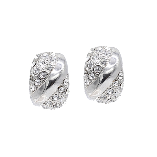 Fashion Statement Sparkling Diamond Crystal Silver-Toned Post Earrings