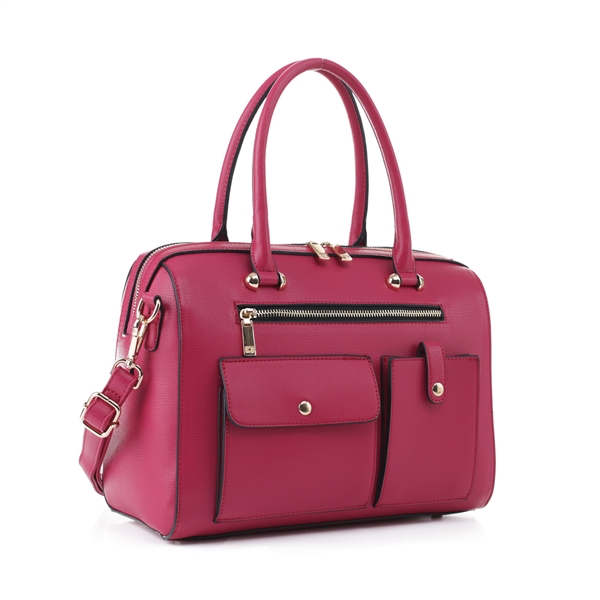 Stylish Carry-All Fuchsia Faux Leather Weekender Duffle Satchel Handbag