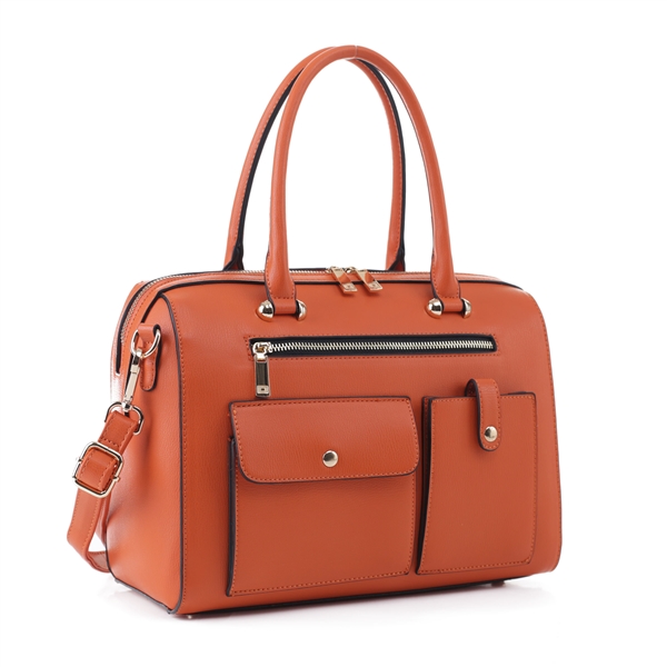 Stylish Carry-All Orange Faux Leather Weekender Duffle Satchel Handbag
