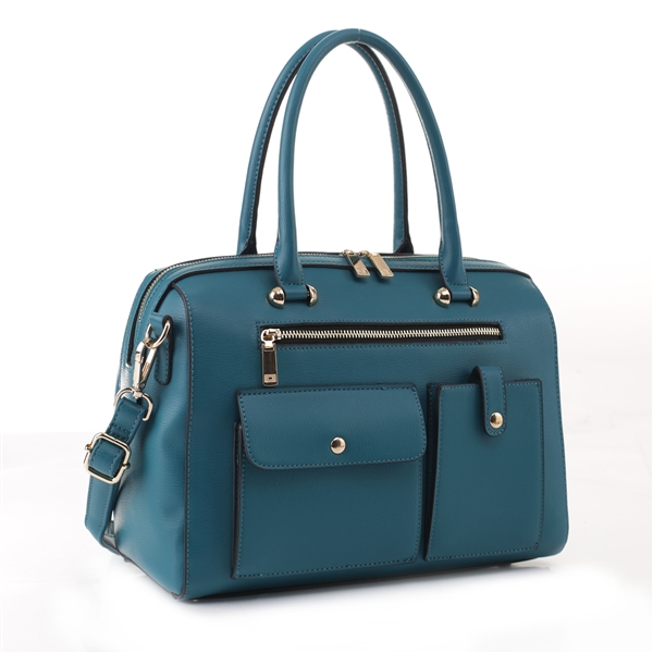 Stylish Carry-All Teal Faux Leather Weekender Duffle Satchel Handbag