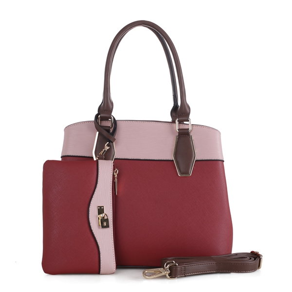 Tri-Colored Burgundy, Pink & Brown Dynamic Handbag Set