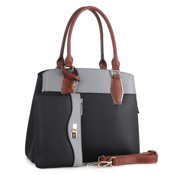 Tri-Colored Black, Light Gray & Light Brown Dynamic Handbag Set