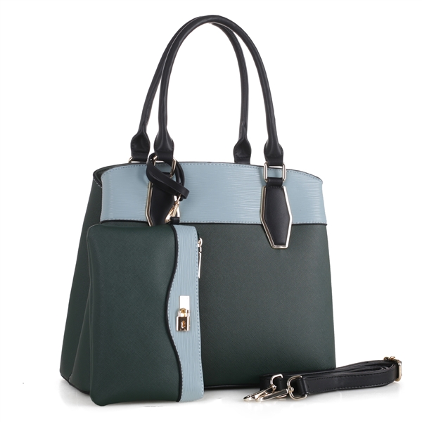 Tri-Colored Dark Green, Light Blue & Black Dynamic Handbag Set