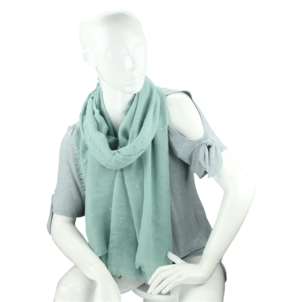 Fashionable Lightweight Sparkled Thin Mint Green Fringed Scarf