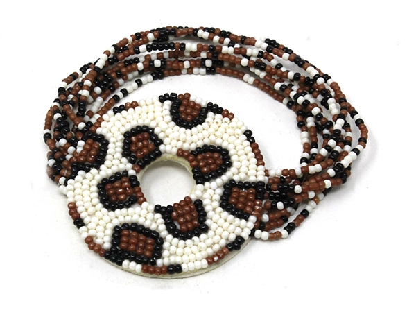 Brown, White & Black Tri-Color Snake Skin Pattern Round Seed Bead Stretch Bracelet