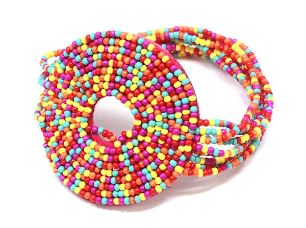 Colorful Multi-Colored Rainbow Pattern Round Seed Bead Stretch Bracelet