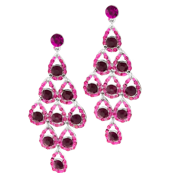 Good-Looking Sparkling Pink & Fuchsia Crystals Teardrop Silver Toned Stud Dangle Earrings