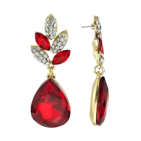 Fashionable Elite Sparkling Red & Clear Crystal Gold-Toned Stud Earrings