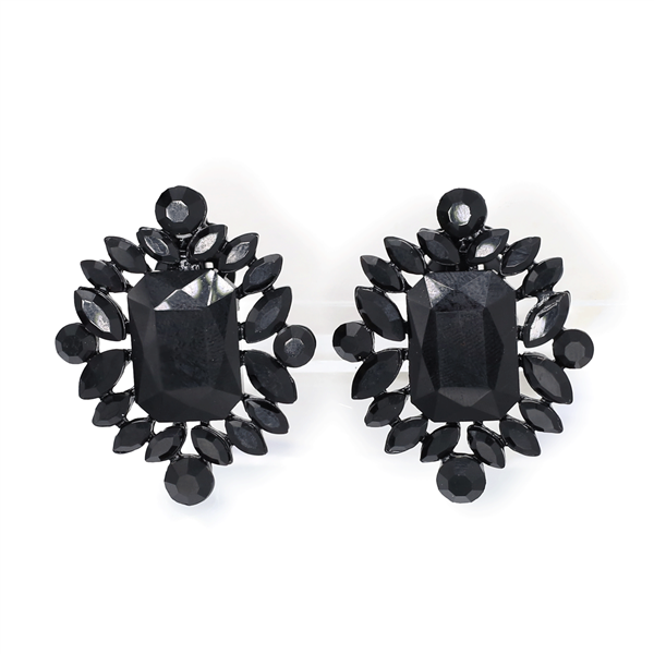 Fashion Sparkling Black Stones Black Tone Clip-On Earrings