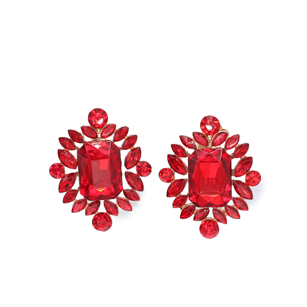 Fashion Sparkling Red Stones Gold Tone Clip-On Earrings