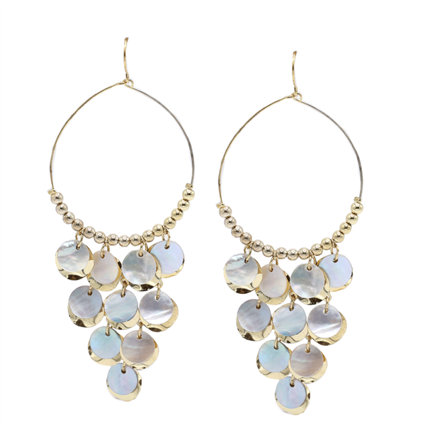 Stylish Two-Tone Charms, Beads Gold Tone Wire Fish Hook Dangle Earrings
