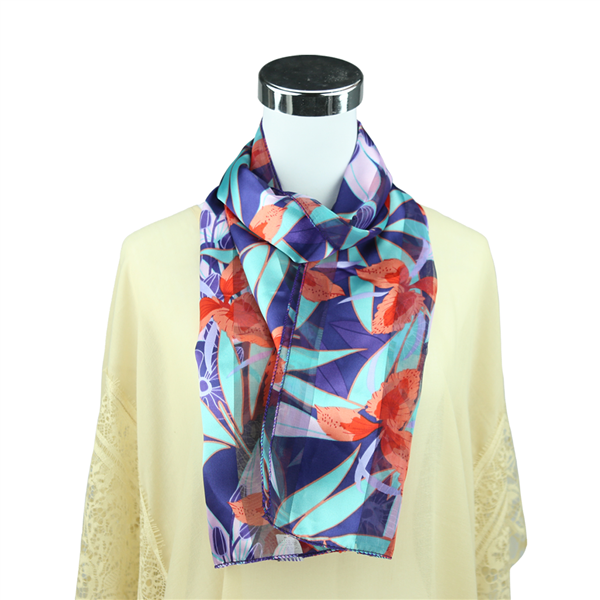 Pop of Colorful Blue & Pink Floral Pattern Printed Pink Silk Scarf