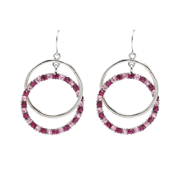 Unique Sparkling Rose & Fuchsia Crystal Double Interlocked Fish Hook Earrings