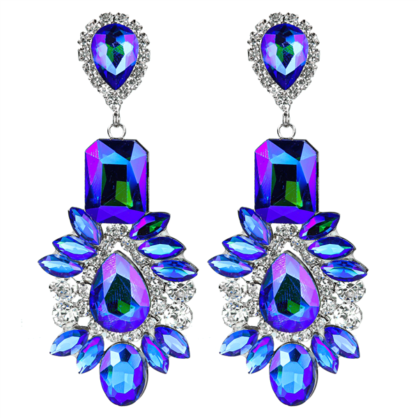 Blue Stone Crystal Stud Dangle Earrings