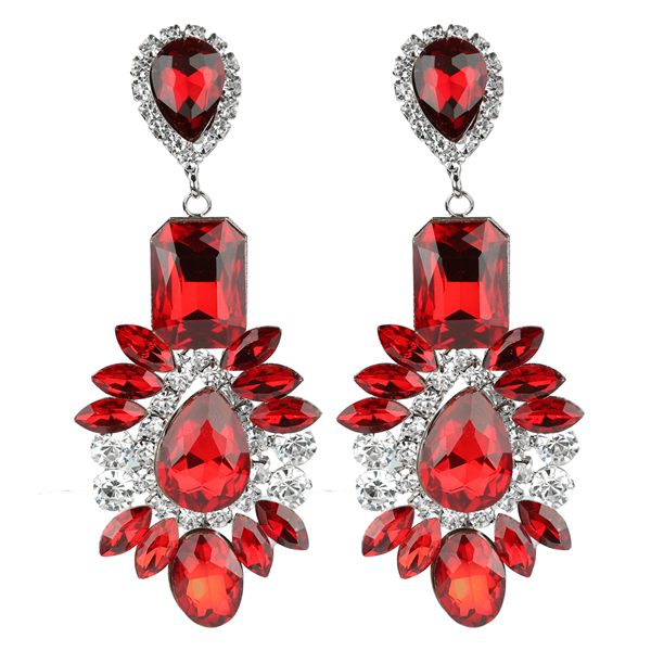 Red Stone Crystal Stud Dangle Earrings