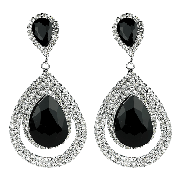 Black Stone Double Teardrop Stud Dangle Earrings