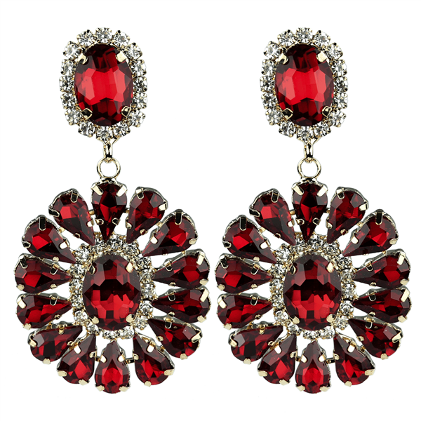 Crystal Red Stone Stud Dangle Earrings