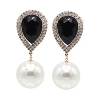 Fashion Sparkling Diamond Crystal, Jet Crystal, Pearl Gold Toned Clip On Earrings