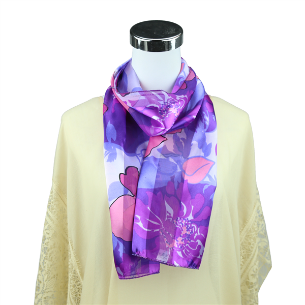 Pop of Colorful Pink & Purple Floral Pattern Printed Purple Silk Scarf