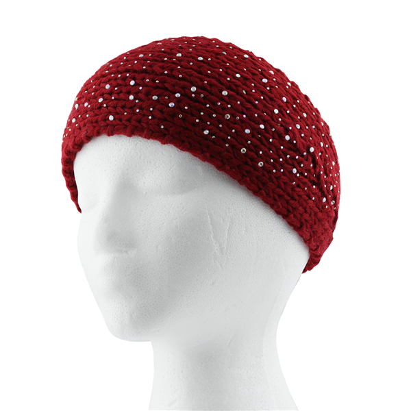 Speckled Clear Crystals on Burgundy Acrylic Soft Winter Headband Ear Warmer