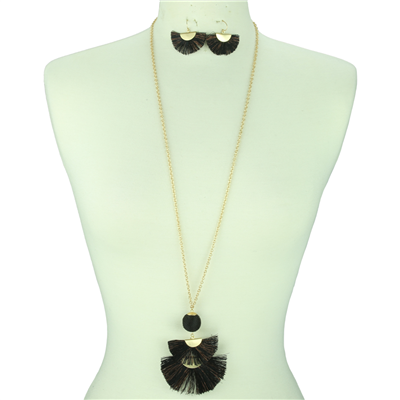 Drop Tassel Necklace Set | Black