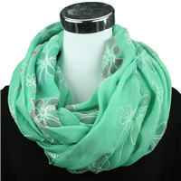 Fashion White Flowers Stitched Mint Green Infinity Scarf
