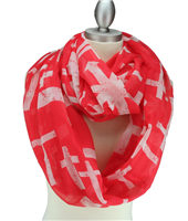 Coral & White Cross Print Infinity Scarf