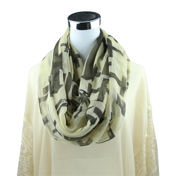 Ivory & Black Cross Print Infinity Scarf