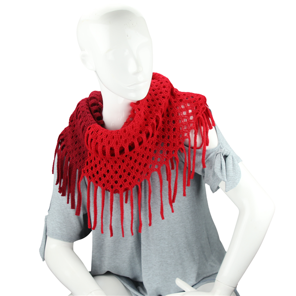 Fashionable Warm & Cozy Gradient Red Tassel Edges Cover-Up Shawl Scarf