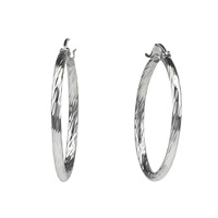 SILVER WAVE CUT HOOP EARRINGS