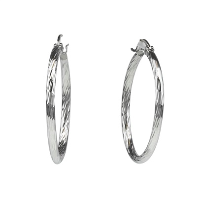 SILVER WAVE CUT HOOP EARRINGS