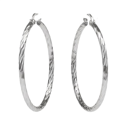 SILVER WAVE CUT HOOP EARRINGS