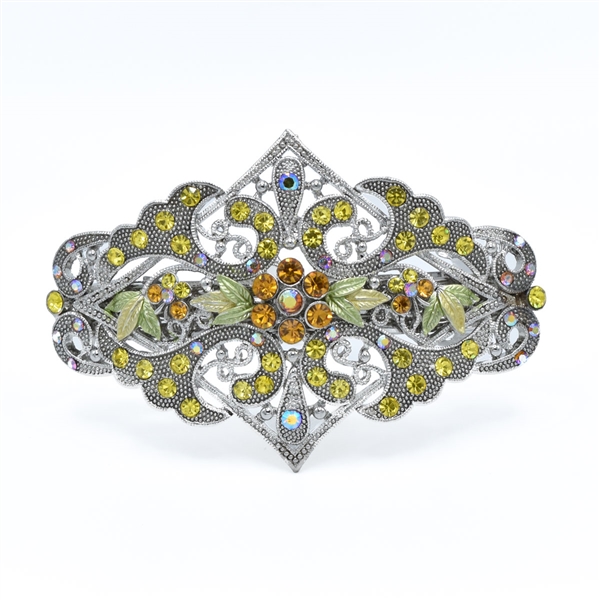 Sparkling Colored Crystals Silver Toned Arched Diamond Barrette