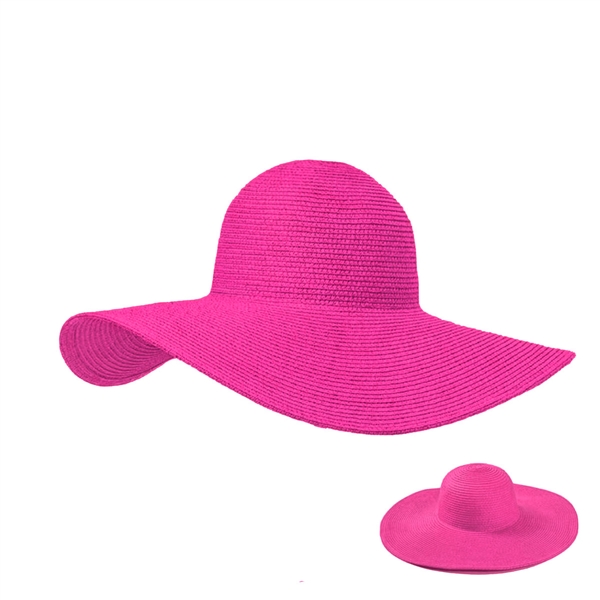 Fashion Solid Fuchsia Packable Sun & Beach Wide Brim Paper Straw Floppy Hat