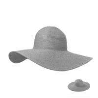 Fashion Solid Dark Gray Packable Sun & Beach Wide Brim Paper Straw Floppy Hat