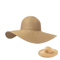 Fashion Solid Khaki Packable Sun & Beach Wide Brim Paper Straw Floppy Hat