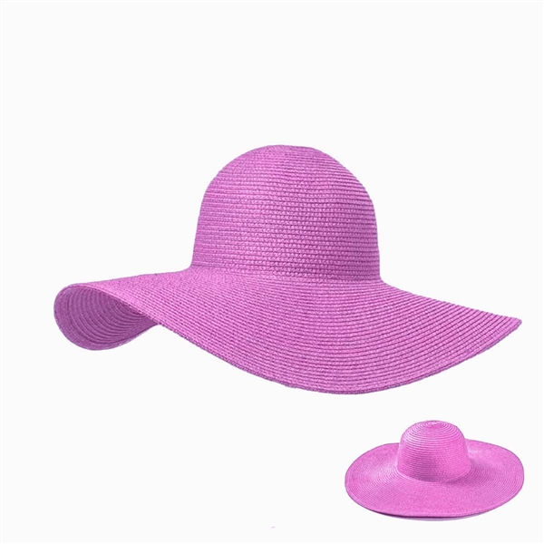 Fashion Solid Lavender Packable Sun & Beach Wide Brim Paper Straw Floppy Hat