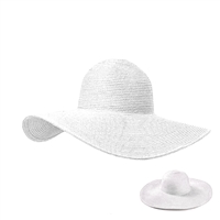 Fashion Solid White Packable Sun & Beach Wide Brim Paper Straw Floppy Hat