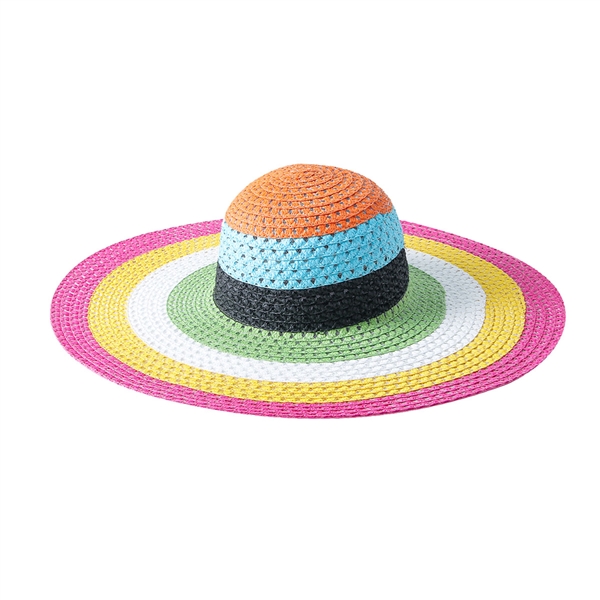 Fashion Multi-Colored Packable Sun & Beach Wide Brim Paper Straw Floppy Hat
