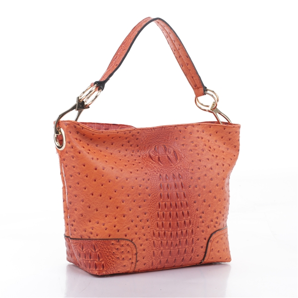 Small On-The-Go Travel Friendly Orange Faux Ostrich Leather Fashion Satchel